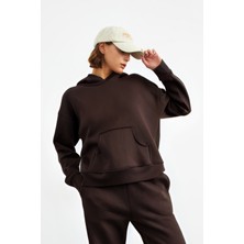 Yakamel Kadın 3 Iplik Şardonlu Oversize Uzun Kollu Sweatshirt
