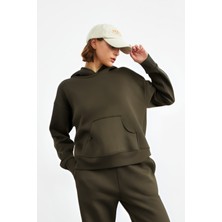 Yakamel Kadın 3 Iplik Şardonlu Oversize Uzun Kollu Sweatshirt