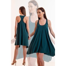 U Yaka Yüzücü Sırt Detay Elbise 36 - Zümrüt Yeşili