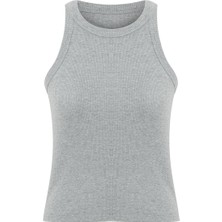 Muni Muni Düz Renk Fitilli Halter Yaka Atlet -Gri