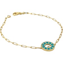 Altınöz Mücevherat Mine Daire Içi Tek Taş Ataş Zincirli Yeşil Altın Bileklik