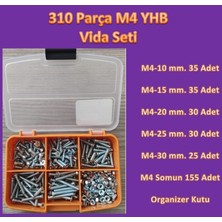 Bul End M4 Yhb Vida Somun Seti-310 Adet-Metrik 4 mm-Boy 10-15-20-25-30 Mm-Organizer Kutulu-4 mm Vida Somun