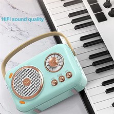 Bearrt Mikrofon Setli Taşınabilir Bluetooth Hoparlör, Ev Özellikli Vintage Bluetooth Hoparlör (Mavi) (Yurt Dışından)