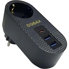 Gobax Termal Akım Korumalı Akıllı Priz 2 x Usb 1 x Type-C Li, Çocuk Korumalı, LED Işıklı, Yüksek Isıya Dayanıklı (4506)