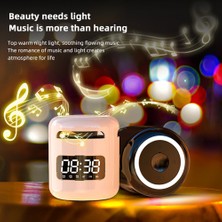 Bearrt Kablosuz Bluetooth 5.0 Hoparlör Hifi Ses Kalitesi LED Sıcak Gece Lambası Fm Radyo Abs Akıllı Elektronik Çalar Saat, Sarı (Yurt Dışından)