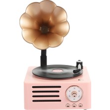 Bearrt Retro Vinil Kaydedici Kablosuz Bluetooth Hoparlör Taşınabilir Fonograf Stereo Subwoofer Fm Radyo Tf Müzik Çalar-Pembe (Yurt Dışından)