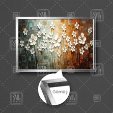 SML Tablo Degrade Geçişli Yağlı Boya Efektli Inci Çiçekler Çerçeveli Kanvas Tablo