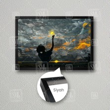 SML Tablo Yağlı Boya Efektli Illüstrasyon Parlayan Kelebek Gece Şehir Manzarası Çerçeveli Yatay Kanvas Tablo