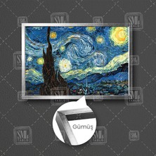 SML Tablo Van Gogh Yıldızlı Gece Tablosu Modern Sanat Yağlı Boya Efektli Çerçeveli Yatay Kanvas Tablo