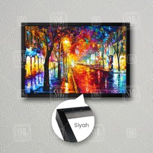 SML Tablo Sokak Lambaları ve Gece Şehir Manzarası Işık Yağlı Boya Efektli City Dekor Çerçeveli Yatay Kanvas Tablo