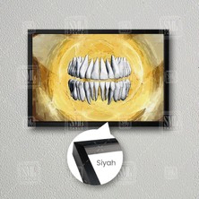 SML Tablo Diş Polikiliniği Dekor Ağız Sağlığı Dental Beyaz Dişler Çerçeveli Yatay Kanvas Tablo