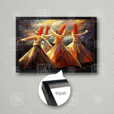 SML Tablo Semazen Gösteri Mevlana Yağlı Boya Efektli Dekor Çerçeveli Yatay Kanvas Tablo