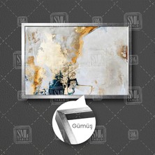 SML Tablo Soyut Sanat Altın Dokular Mavi Turkuaz Krem Tekstüre Modern Sanat Çerçeveli Yatay Kanvas Tablo