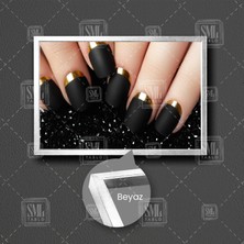 Siyaj Ojeli Kadın Güzellik Salonu Tırnak Makyaj Kuaför Dekor Kadın Çerçeveli Yatay Kanvas Tablo