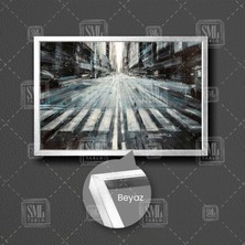 SML Tablo Yağlı Boya Görünümlü Soyut Şehir Manzarası Yaya Geçidi City  Street Dekoratif Çerçeveli Yatay Kanvas Tablo