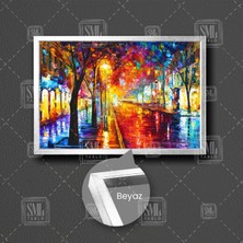 SML Tablo Sokak Lambaları ve Gece Şehir Manzarası Işık Yağlı Boya Efektli City Dekor Çerçeveli Yatay Kanvas Tablo