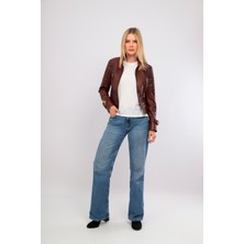 Sare Mod Vintage Kahverengi Kadın Deri Ceket