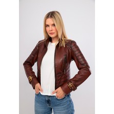 Sare Mod Vintage Kahverengi Kadın Deri Ceket