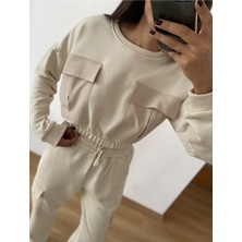 Myrum Butik Kemik Premium Paraşüt Cepli Crop Sweat M