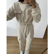 Myrum Butik Kemik Premium Paraşüt Cepli Crop Sweat M