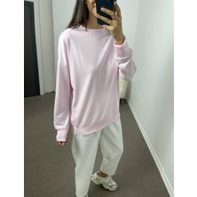 Myrum Butik Toz Pembe Yanları Yırtmaçlı Sweatshirt M