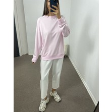 Myrum Butik Toz Pembe Yanları Yırtmaçlı Sweatshirt M