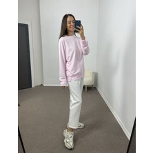 Myrum Butik Toz Pembe Yanları Yırtmaçlı Sweatshirt M