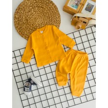 Derin Bebe Neşeli Bebekler Çizgili Kumaş Önden Çıtçıtlı Pijama Takımı Sarı