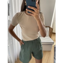 Myrum Butik Bej Dilvin Kısa Tişört L