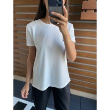 Myrum Butik Beyaz Dilvin Ön Kısa Arka Uzun Tişört S