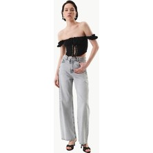 Rivus Yüksek Bel Wide Leg Jean Pantolon - Gri