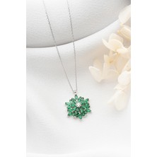 Silvano Jewelry 925 Ayar Gümüş Yeşil Zirkon Taşlı Dönen Büyük Lotus Çiçeği Kolye