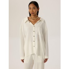 Rivus Oversize Cep Detaylı Dökümlü Gömlek - Beyaz