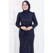 Amine Hüma Ikbal Payetli Tesettür Abiye Lacivert