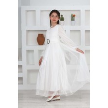 Asortix Kız Çocuk Astarlı Beyaz Uzun Tesettür Abiye ELBISE-ABY-0037