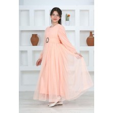 Asortix Kız Çocuk Uzun Astarlı Somon Tesettür Abiye ELBISE-ABY-0037