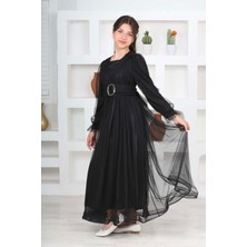 Asortix Kız Çocuk Uzun Astarlı Siyah Tesettür Abiye ELBISE-ABY-0037