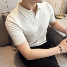 Cool Tarz Erkek Beyaz Patlı Kısa Kollu Polo Yaka Triko T-Shirt