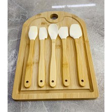 altabi Bambu Kes Hazırla Set Oval Kesme Tahtası ve Krem Silikon Spatula Seti