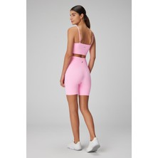 Jerf Gela Yüksek Bel Biker Şort (12CM) Neon Pembe