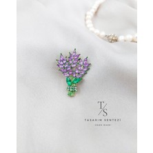 Tasarım Sentezi Broş Metal Rozet Lavanta Taşlı Çiçek Yaprak Yaka Kıyafet Şapka Takı Fular Aksesuar Flower Brooch
