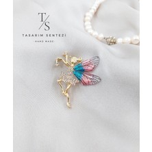 Tasarım Sentezi Broş Metal Rozet Melek Kız Taşlı Kanatlı Peri Yaka Kıyafet Şapka Takı Aksesuar Angel Fairy Brooch