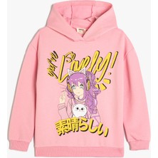 Koton Oversize Kapşonlu Sweatshirt Anime Baskılı Uzun Kollu