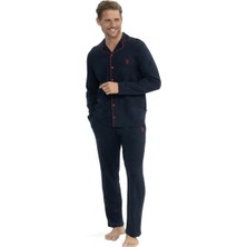 U.S. Polo Assn. Kutulu Biyeli Erkek Uzun Kollu Önden Düğmeli Pamuklu Gömlek Pijama Takım 12039
