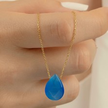 Usho Jewelry 925 Ayar Gümüş Mavi Taş Kolye