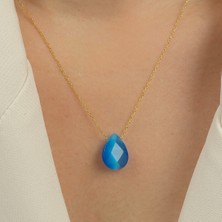 Usho Jewelry 925 Ayar Gümüş Mavi Taş Kolye