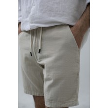 Cool Tarz Erkek Bej Musli Bağcıklı Keten Şort