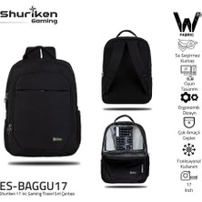 Shuriken Gaming Travel 17 Inç Sırt Çantası - Wpx Pro Su Geçirmez Kumaş / Siyah ES-BAGGU17