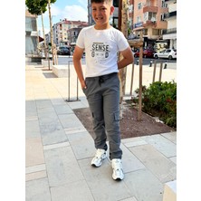 CMZ Collection Çocuk Esnek Ribana Bel Canvas Kargo Cep Okul Pantolon