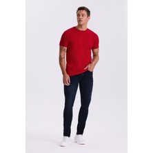 Kırmızı %100 Pamuk Slim Fit Bisiklet Yaka Basic T-Shirt